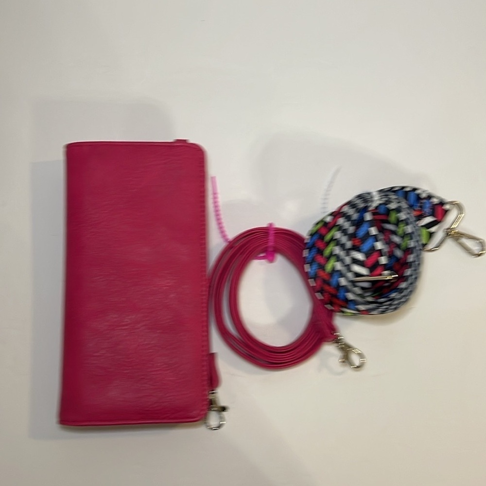 Brand New Kanuz Hot Pink Crossbody Wallet with Multicolor Strap